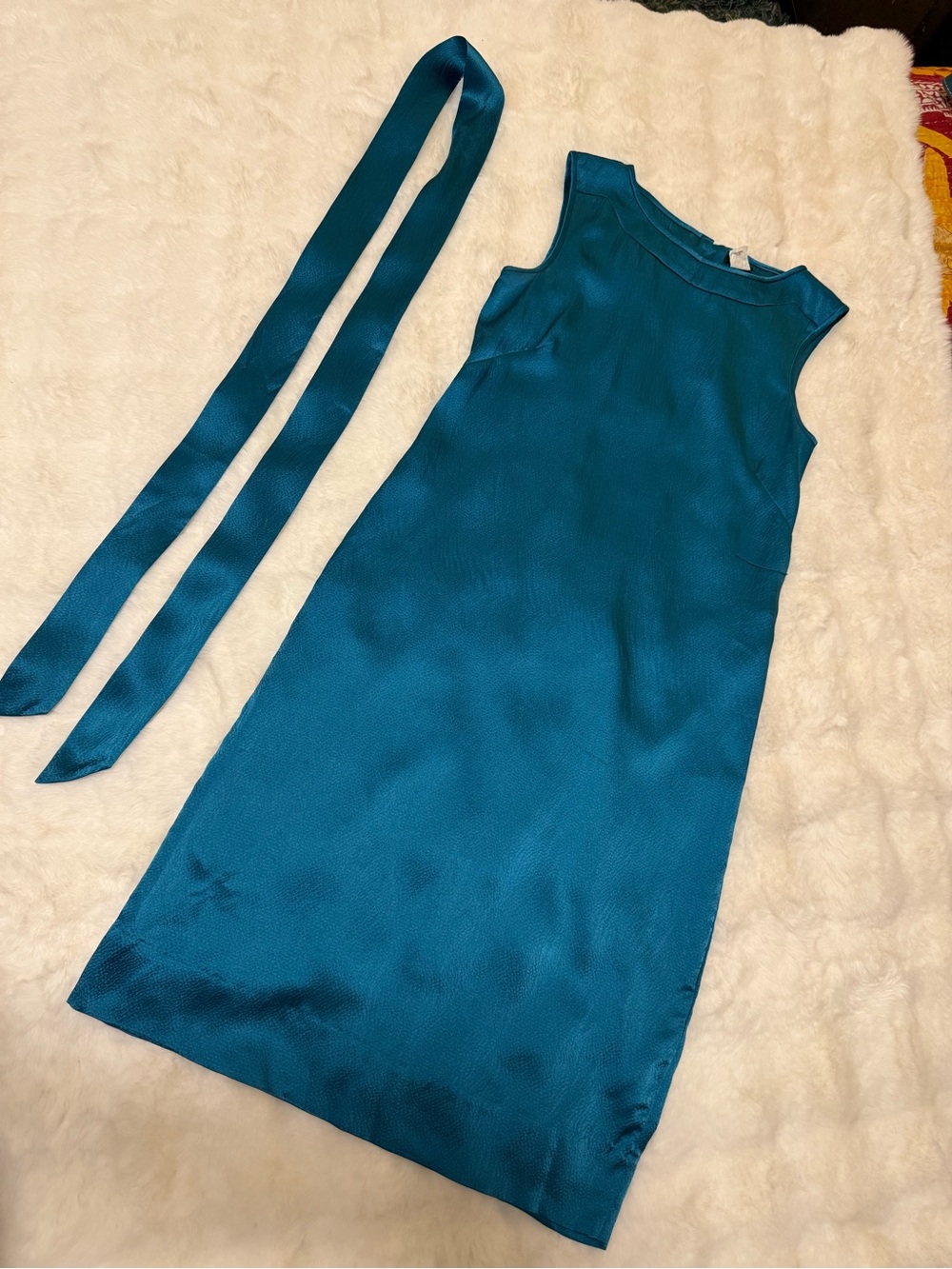 Vintage J.Crew Teal Sleeveless Silk Shift Dress with Waist Sash